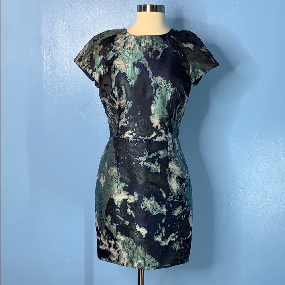 Zara Blue Green Jacquard Dress Sz S
